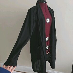 Chalet Et Ceci Small Black Crinkle Cardigan Long Lightweight Bamboo Blend Pocket